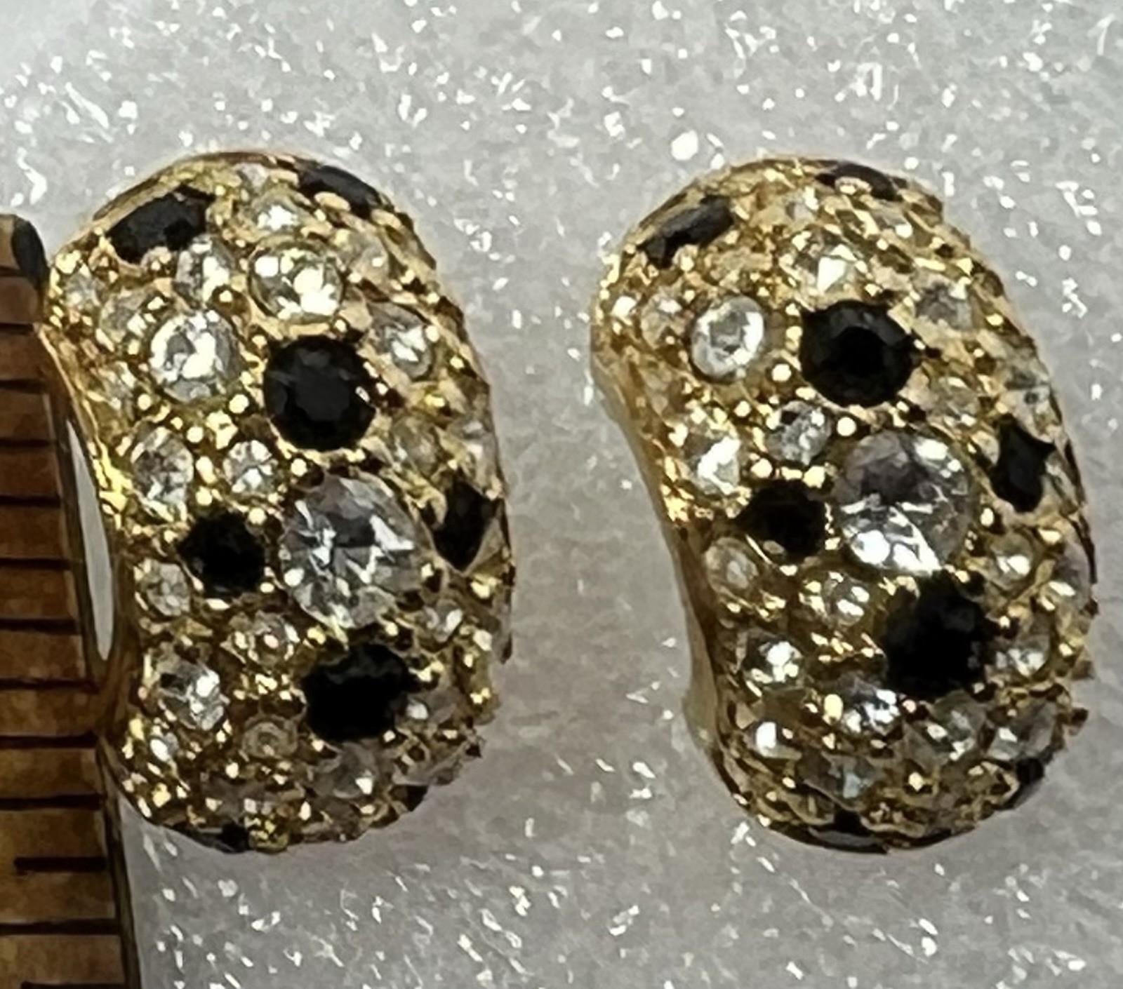 J26- Vintage Signed Swarovski Gold Tone Pave Crystal Dome Barrel Stud Earrings