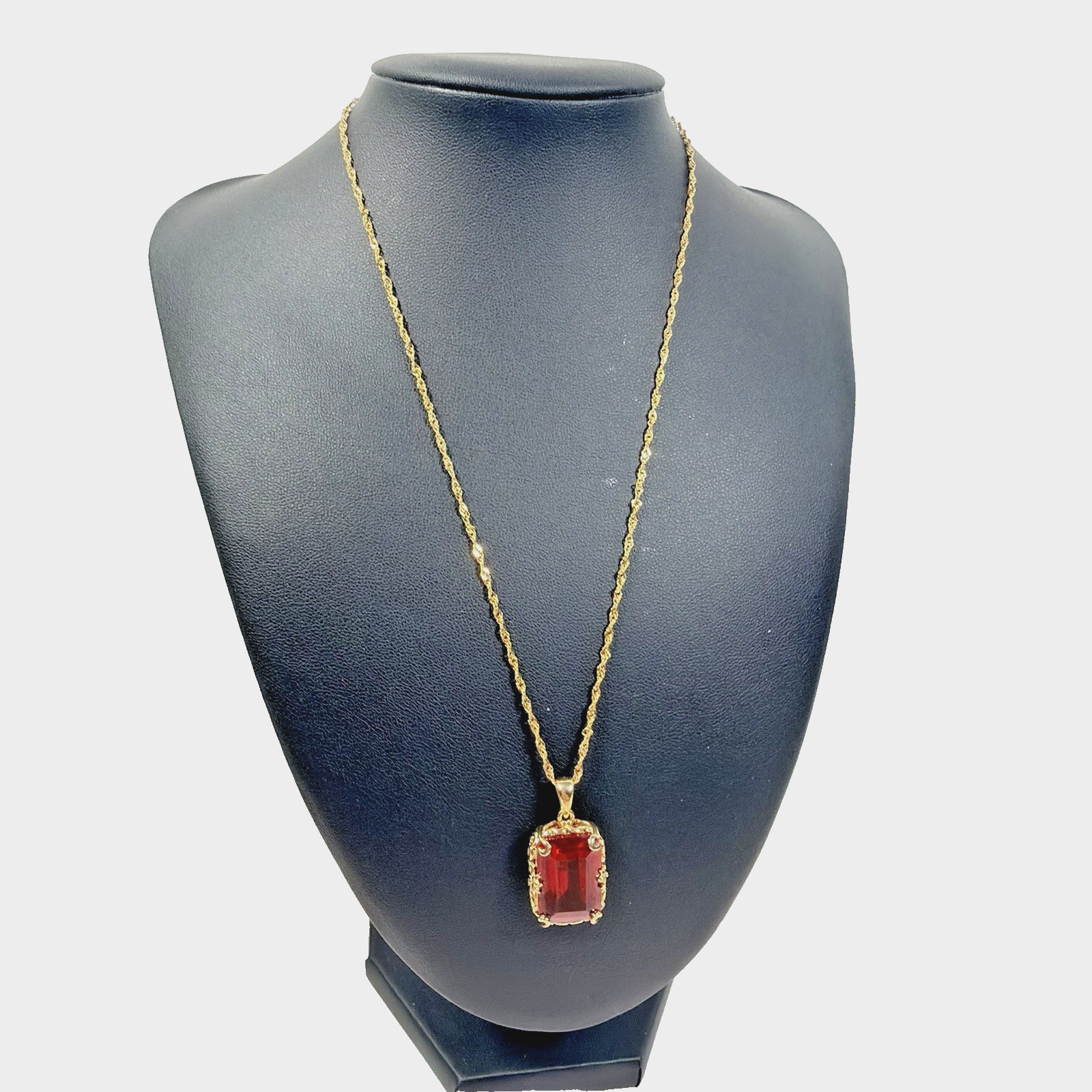 Ruby Necklace Lab Created Pendant 925 Gold Vermeil BBJ Bangkok Ratnaraj 18+2 In