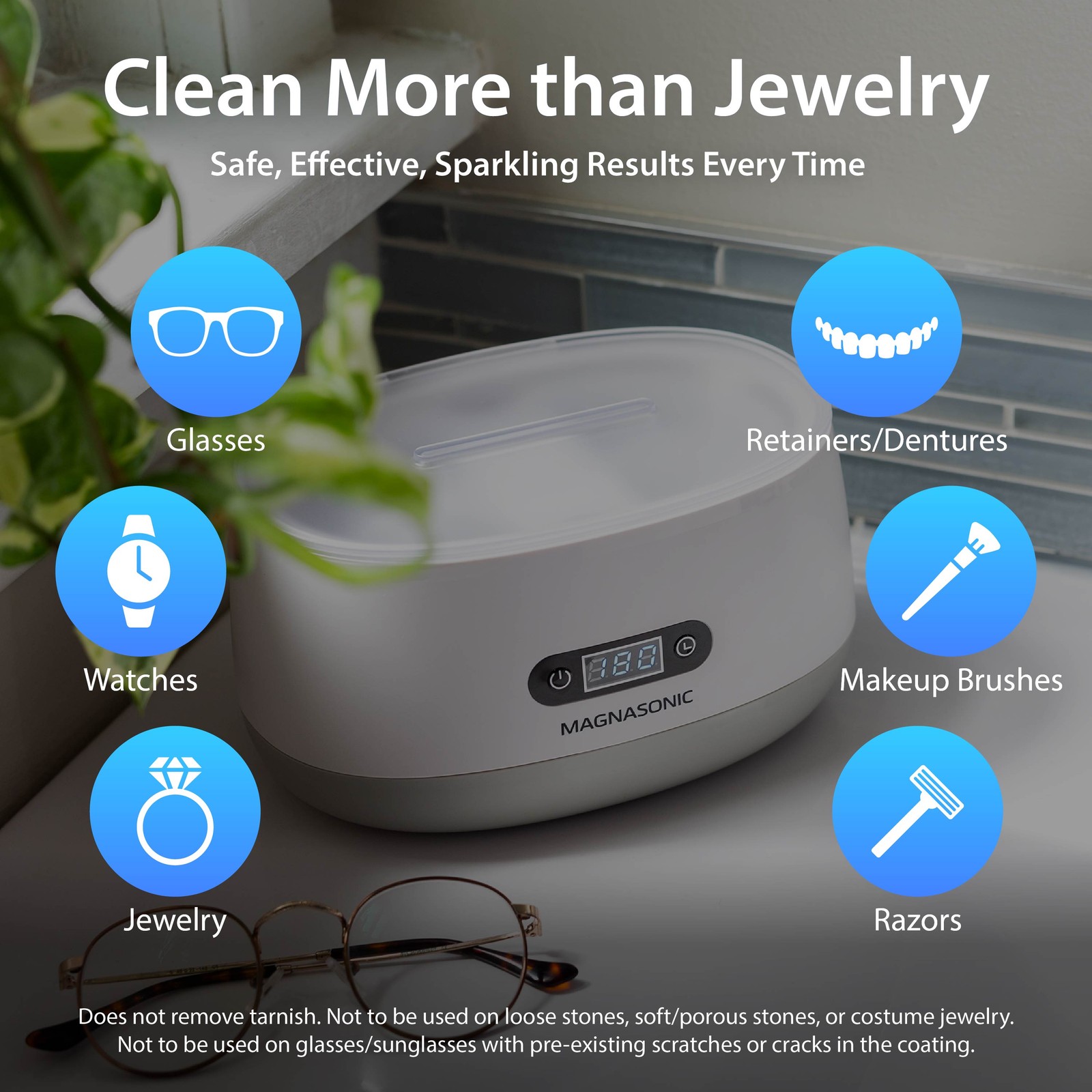 MAGNASONIC Digital Ultrasonic Jewelry Cleaner w/ Gem Jewelry Cleaner Concentrate