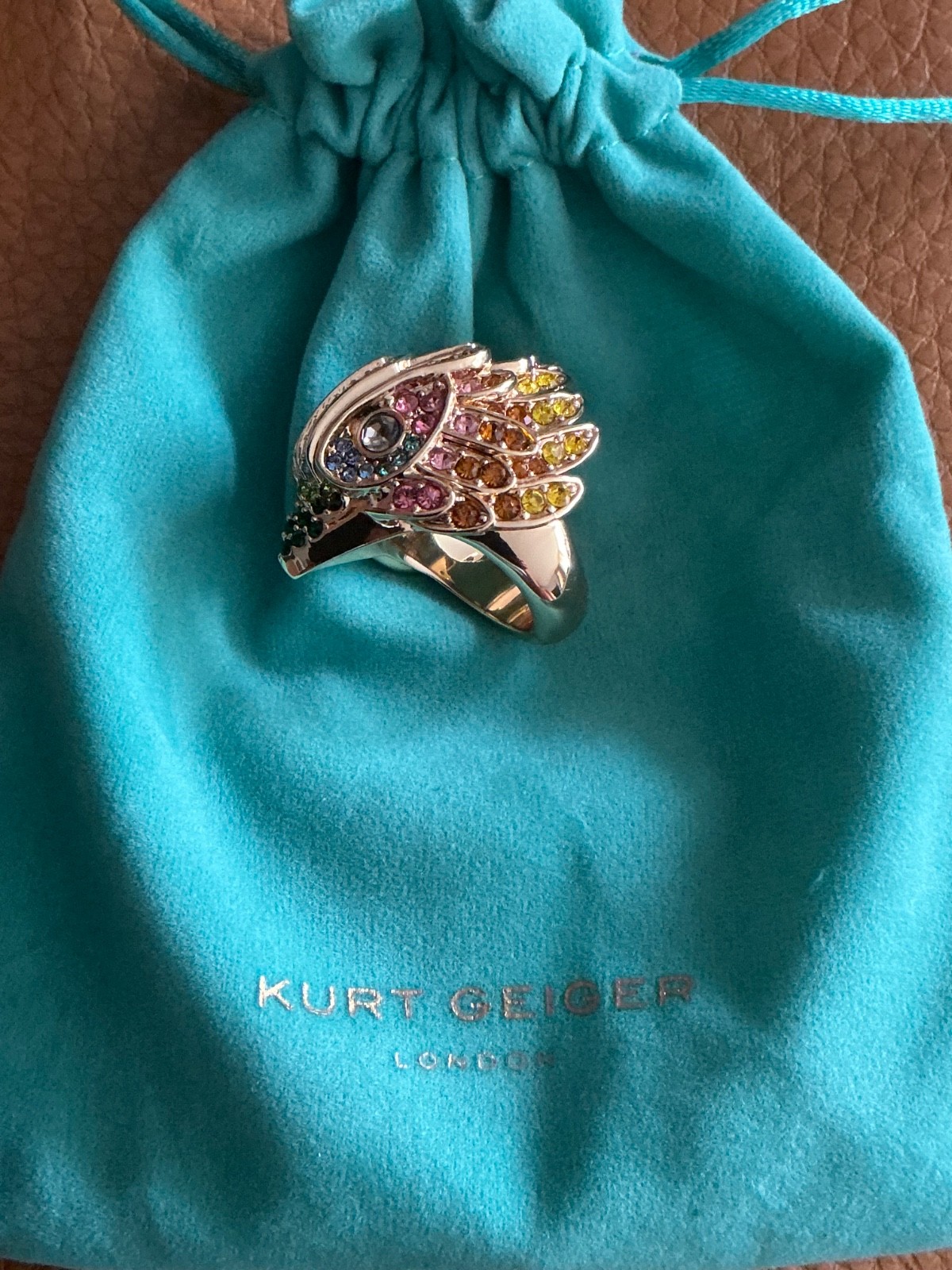 Kurt Geiger London Eagle Heart Crystal Pave Cocktail Ring Sz 7 NIB $148 KG pouch