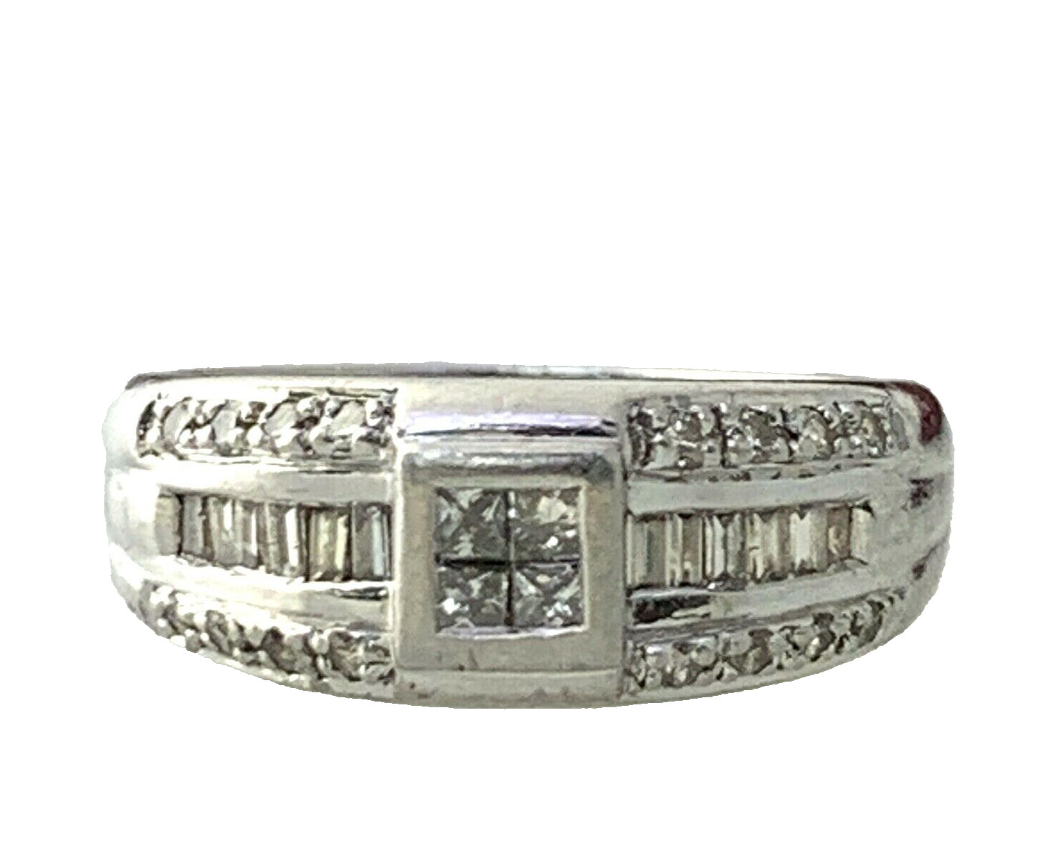 0.57 CTW Natural Diamond Wedding Band Ring Platinum 900 Princess Baguette 6.5