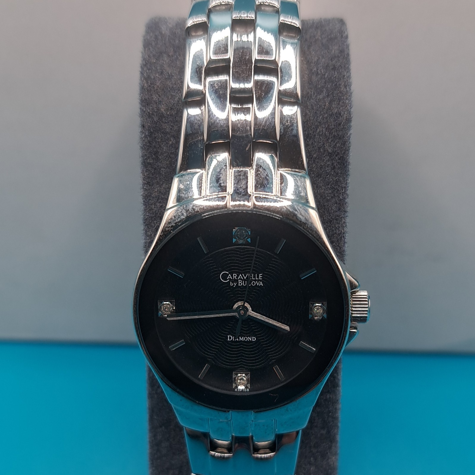 Caravelle New York Women’s Diamond Black Dial Quartz SS Bracelet Watch w/ Box