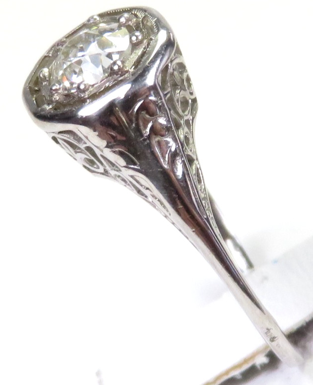 Antique Art Deco Diamond Engagement 18K White Gold Ring Size 6.5 UK-M1/2 EGL USA