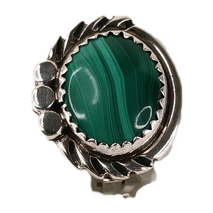 Earrings Clip Vintage Mexico 925 Sterling Malachite Scroll Work Classic Timeless