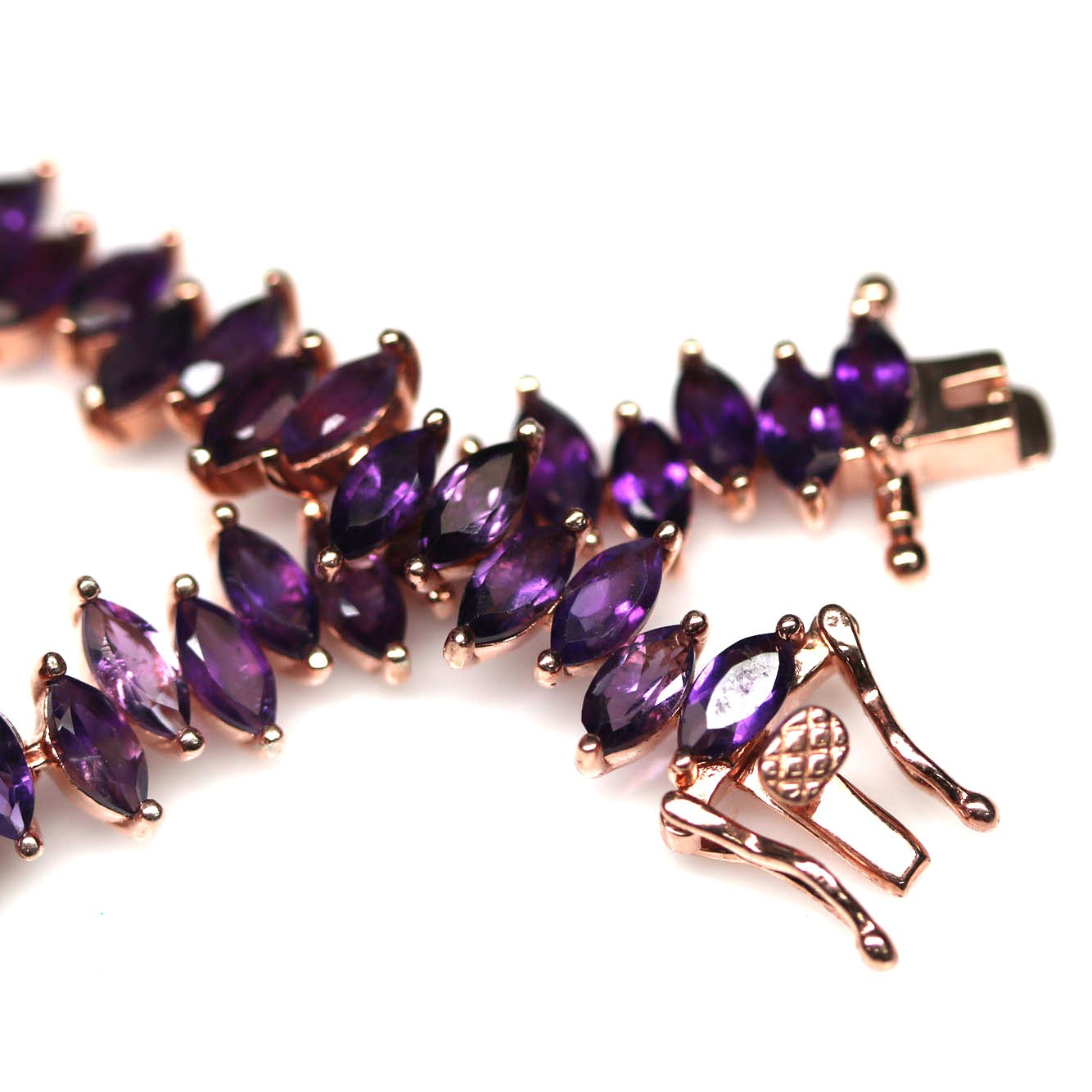 Natural Purple Amethyst Bracelet 9.5 in 925 Silver Gift For Her Handmade