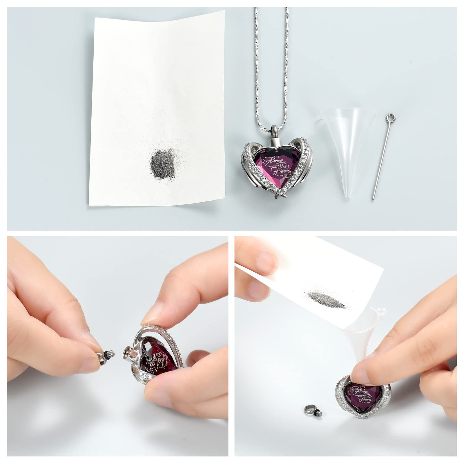 Cremation Jewelry Angel Wing Heart Urn Pendant Necklaces for Women Crystals U…