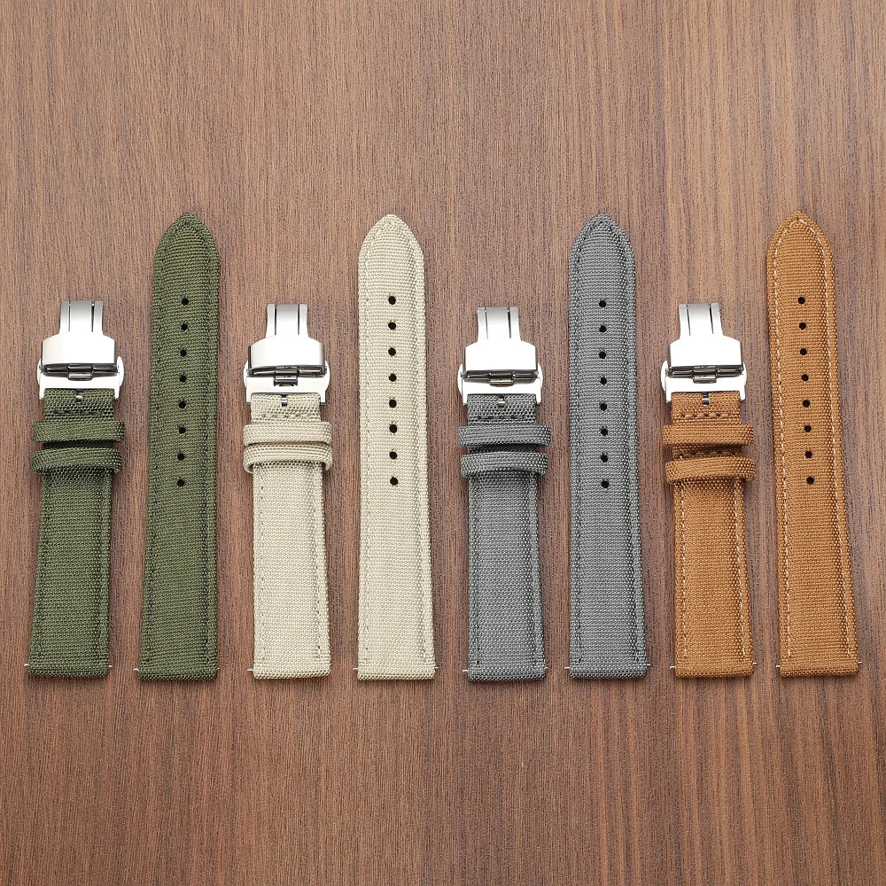 Quick Release Nylon Sailcloth Watch Strap 20mm 22mm Butterfly Buckle Band