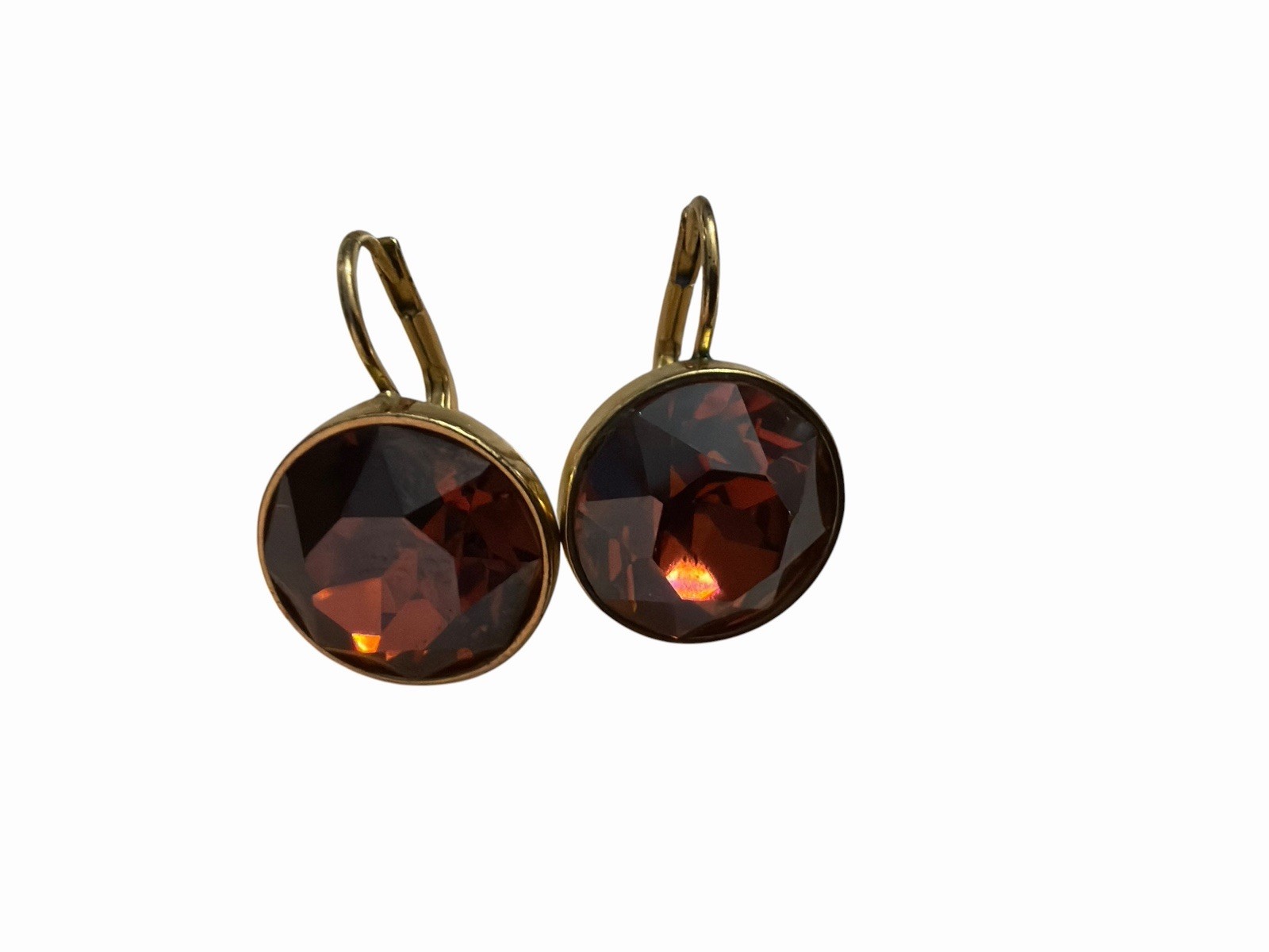 Swarovski Element Drop Earrings 12.7 mm Round Amber Brown earrings Leverback
