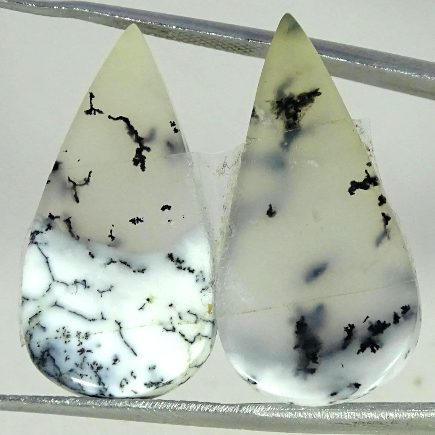 23.10Cts 100% Natural Dendrite Opa Pair Pear Cabochon 13X27X3MM
