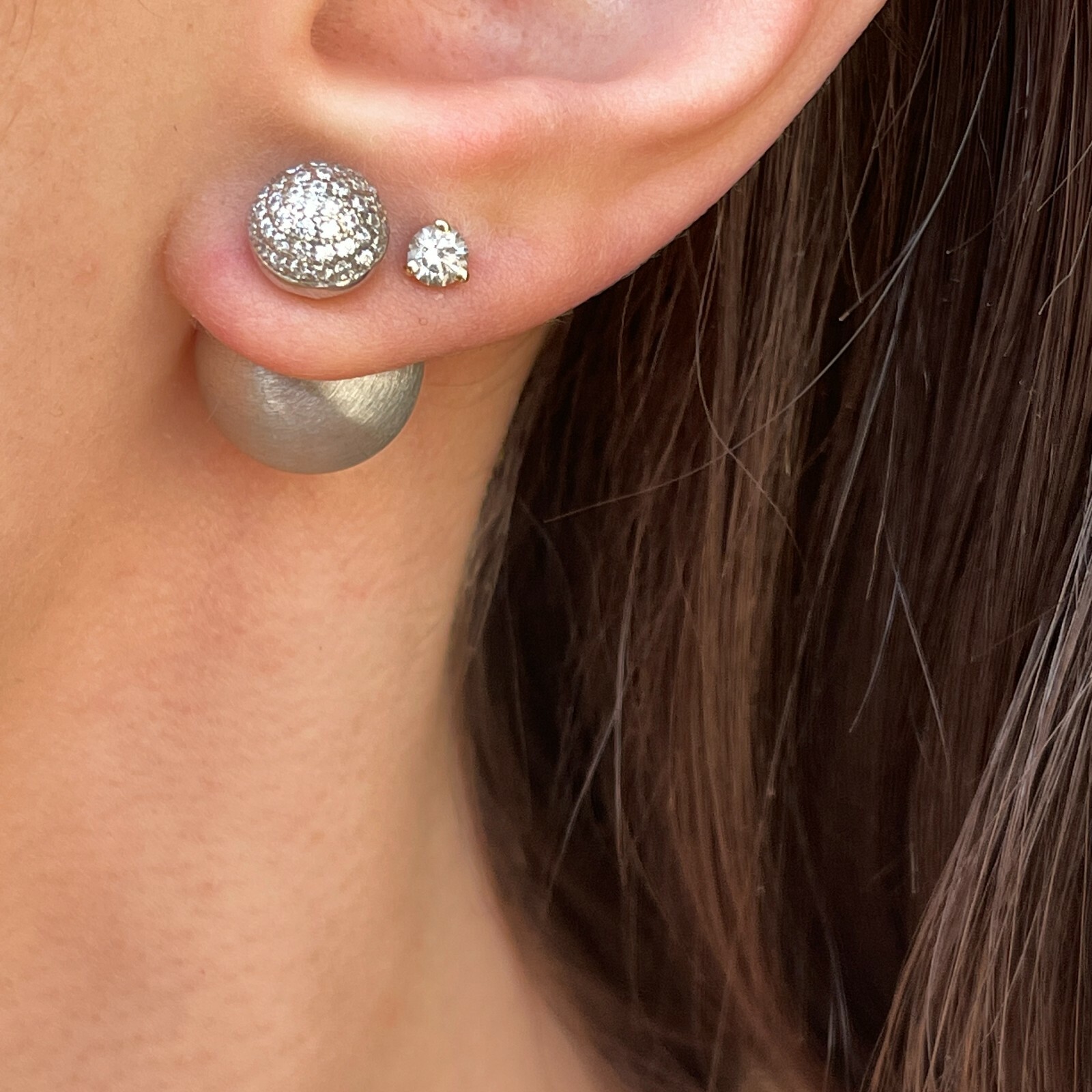 Sterling Silver Double-Ended Satin + Crystal Ball Earrings Small and Large NEW