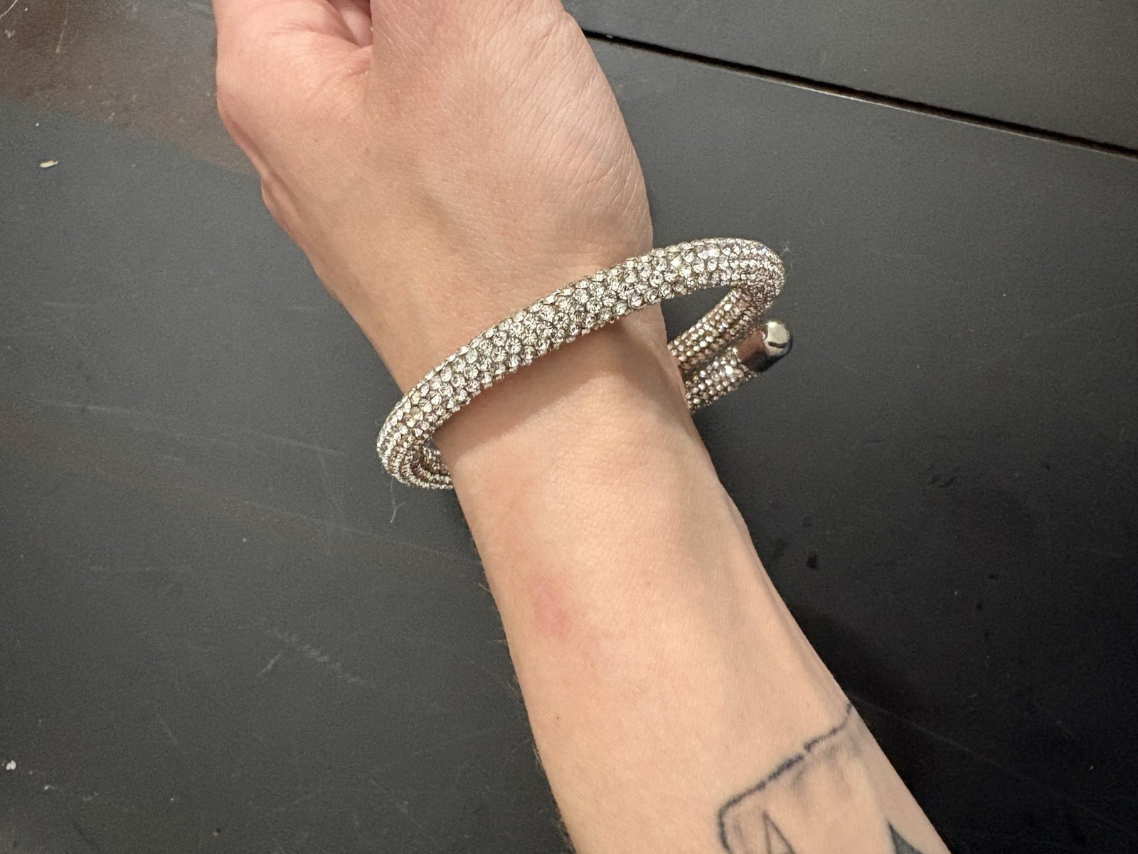 Silver Tone Wrap Cuff Bangle Bracelet, Pavé White Crystal Rhinestone