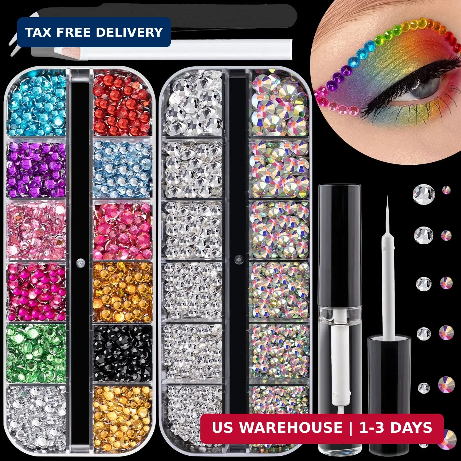 Flat Back Rhinestone Kits Colorful Rhinestones+Crystal AB&Transparent White Face