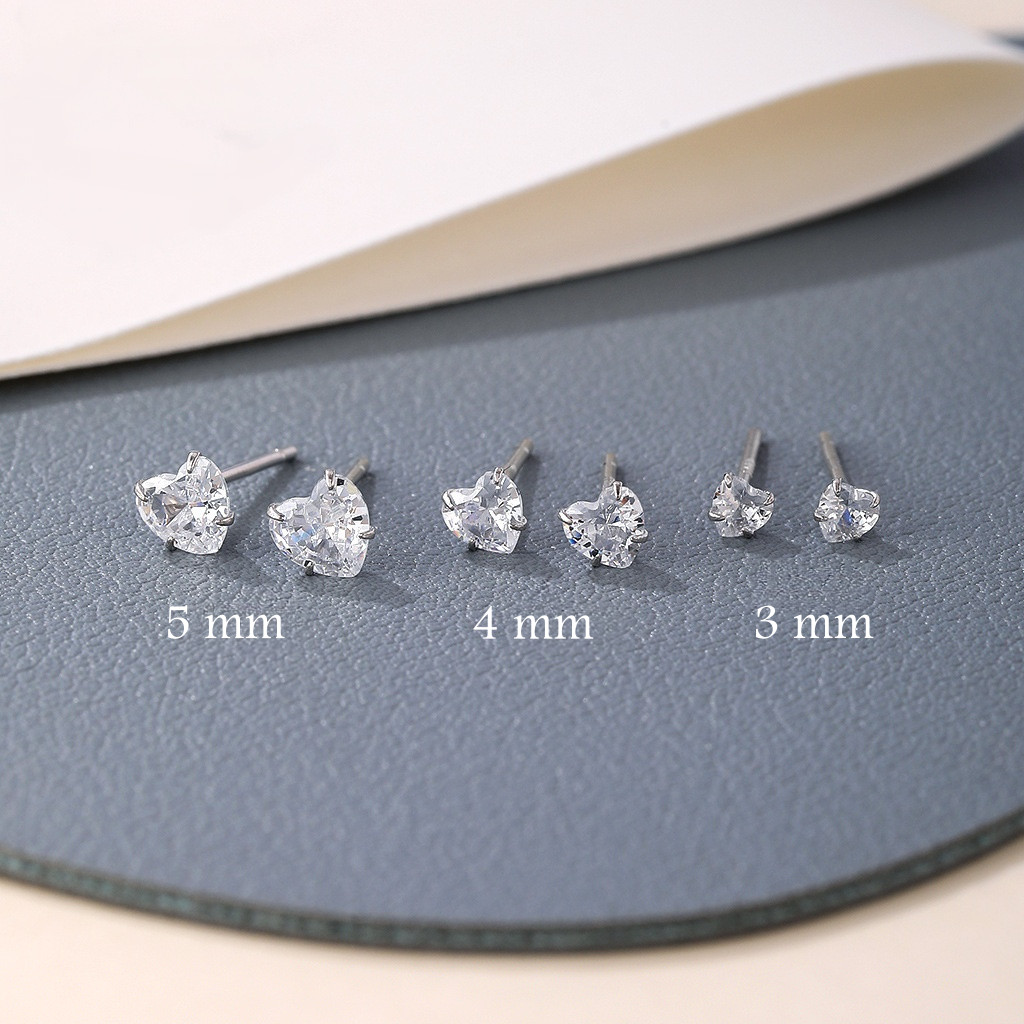 Love Heart-shaped Cubic Zirconia Solitaire 925 Sterling Silver Mini Stud Earring