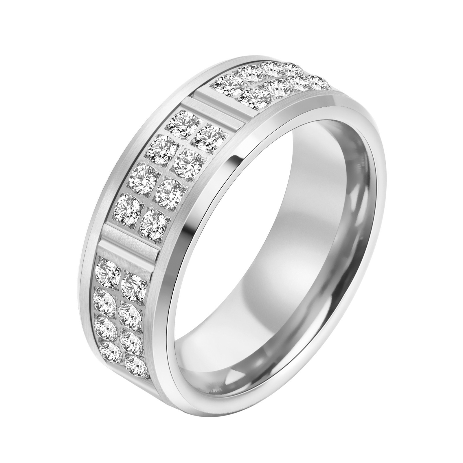 Tungsten Carbide Double Row Cz Design Ring 8MM w/ FREE Engraving size 8-14
