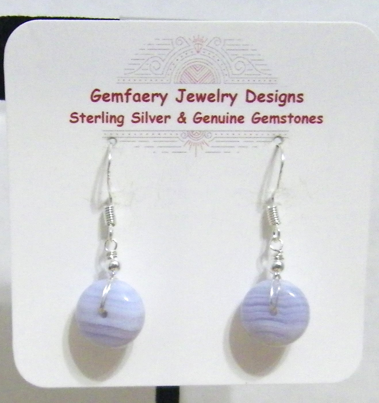 Sterling Silver Wire-Wrap BLUE LACE AGATE Gemstone Earrings #305…Handmade USA