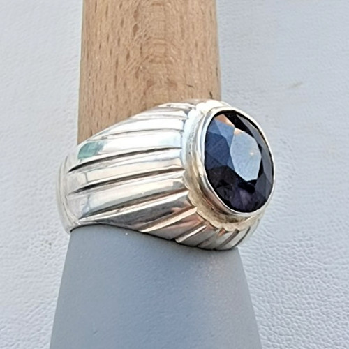 NATURAL 14×12 mm. BLUE SAPPHIRE MEN’S HEAVY 925 STERLING SILVER RING SZ 13.25