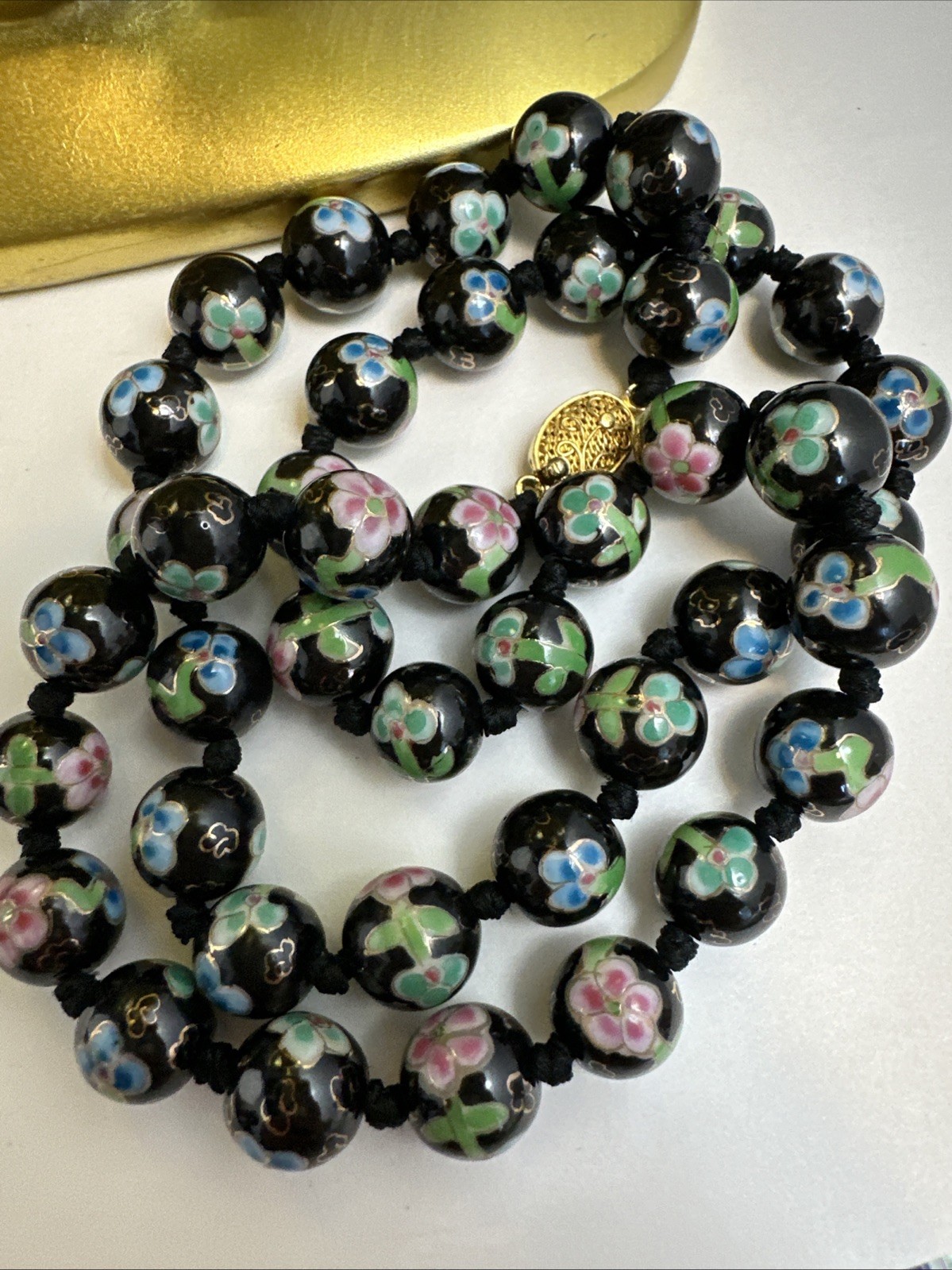 24 Inch Handknotted Hand-Painted Floral Porcelain Beaded Asian Necklace