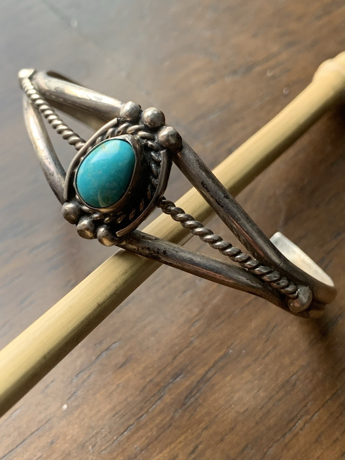 Vintage sterling silver Turquoise Cuff Bracelet. **acid test confirms Sterling