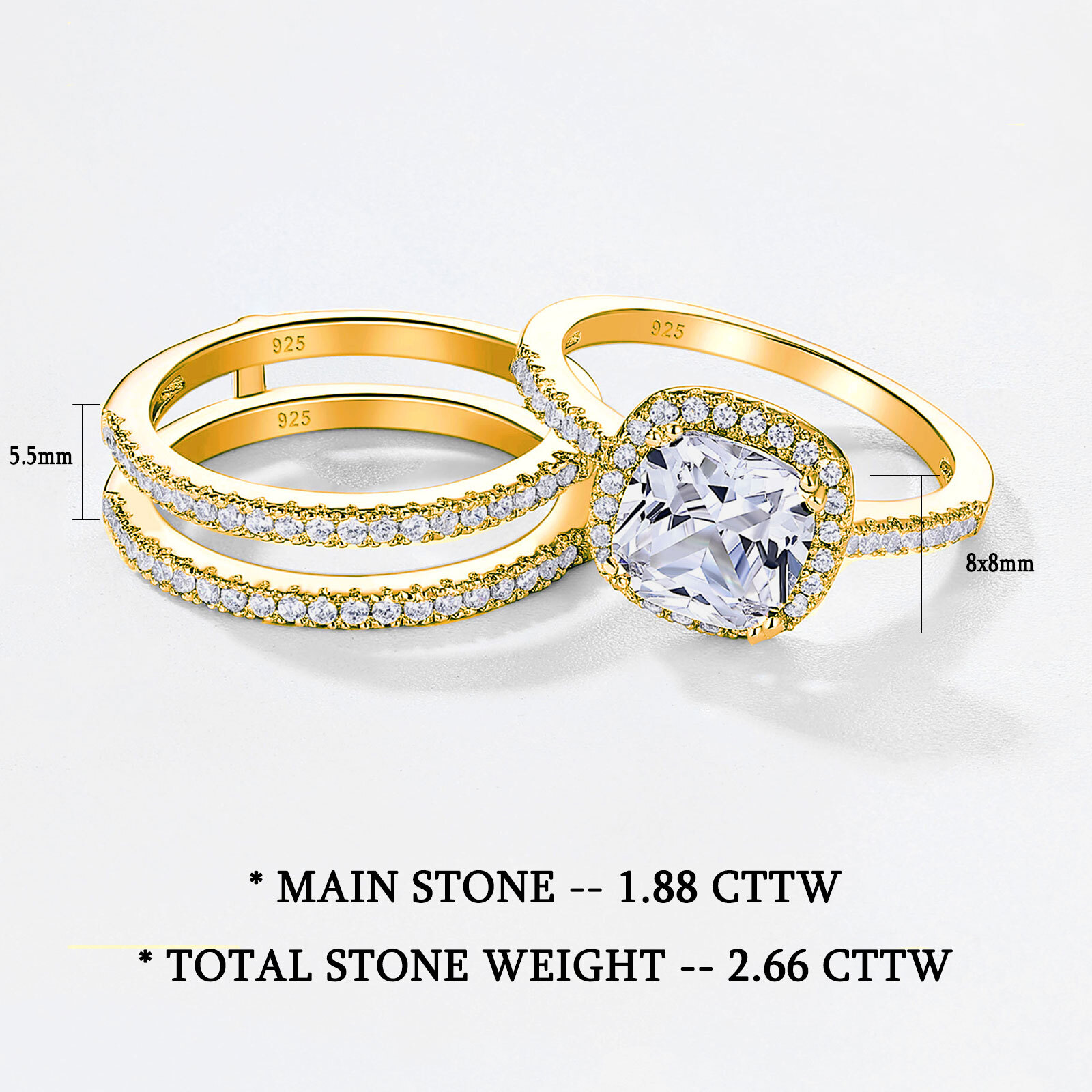 Sterling Silver Ring Jacket 2pcs Ring Set Engagement Wedding Bridal Ring Set