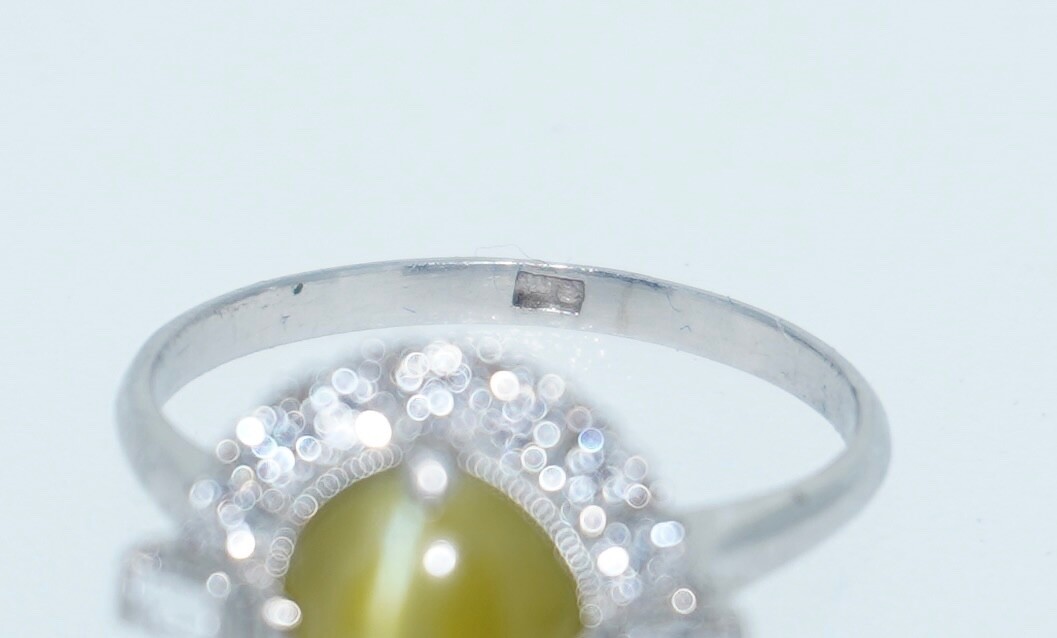 Platinum Cats Eye Chrysoberyl and Diamond Halo Ring