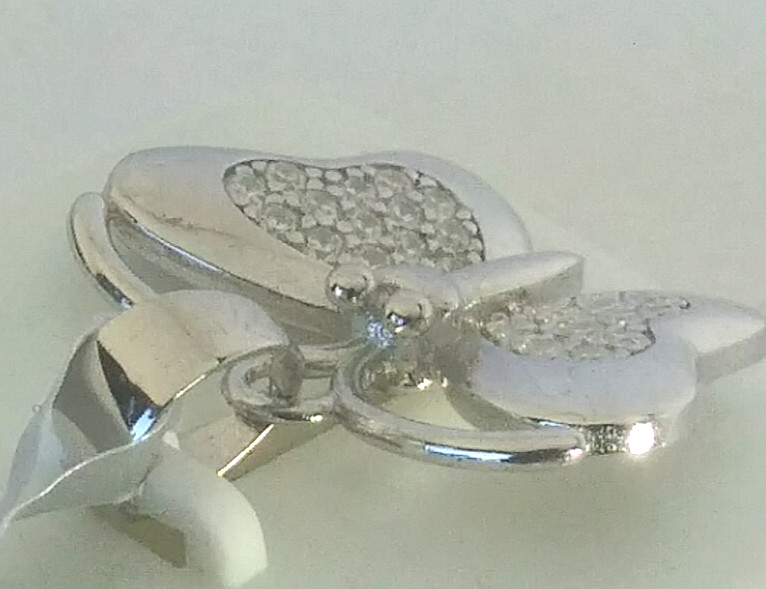 925 STERLING SILVER CZ micropave FLASHY BUTTERFLY PENDANT cubic zirconia 23x22mm