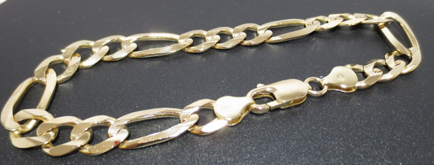 STUNNING 14K YG 3+1 FIGARO LINK BRACELET 8.75″ LONG 8.45 MM WIDE 17.26g(G128056)