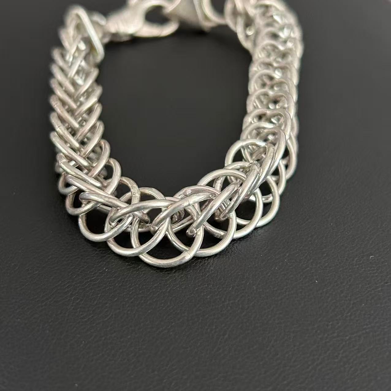 Vintage 925 Italy Sterling Silver Byzantine Chainmaille Link Bracelet 8”