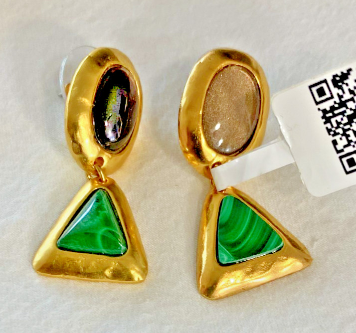 Stephanie Kantis Quartz Malachite Drop Earrings 24K Gold Plated