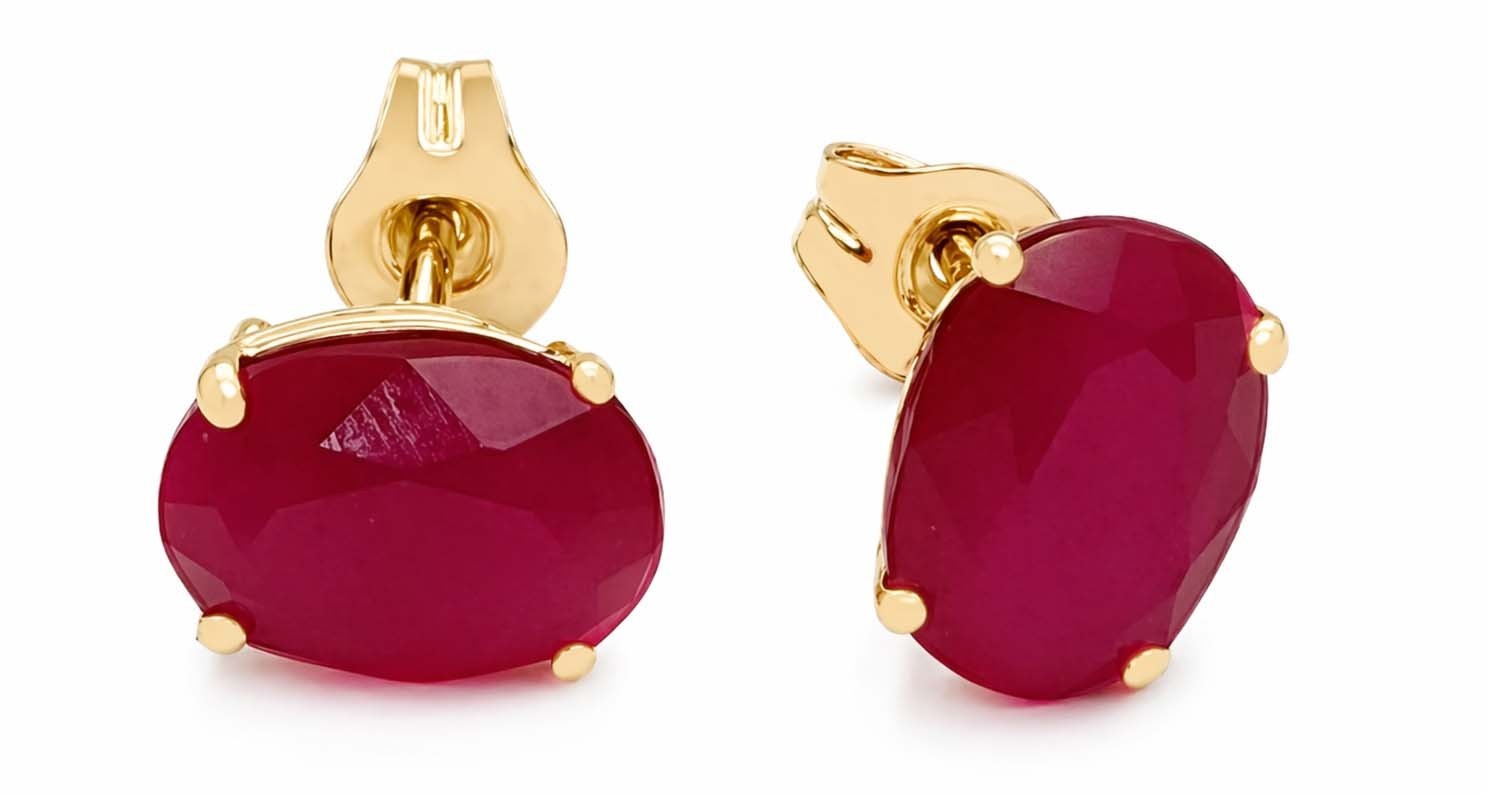 GENUINE 2.80 Cts RUBY STUD EARRINGS 14K YELLOW GOLD – Free Appraisal Service