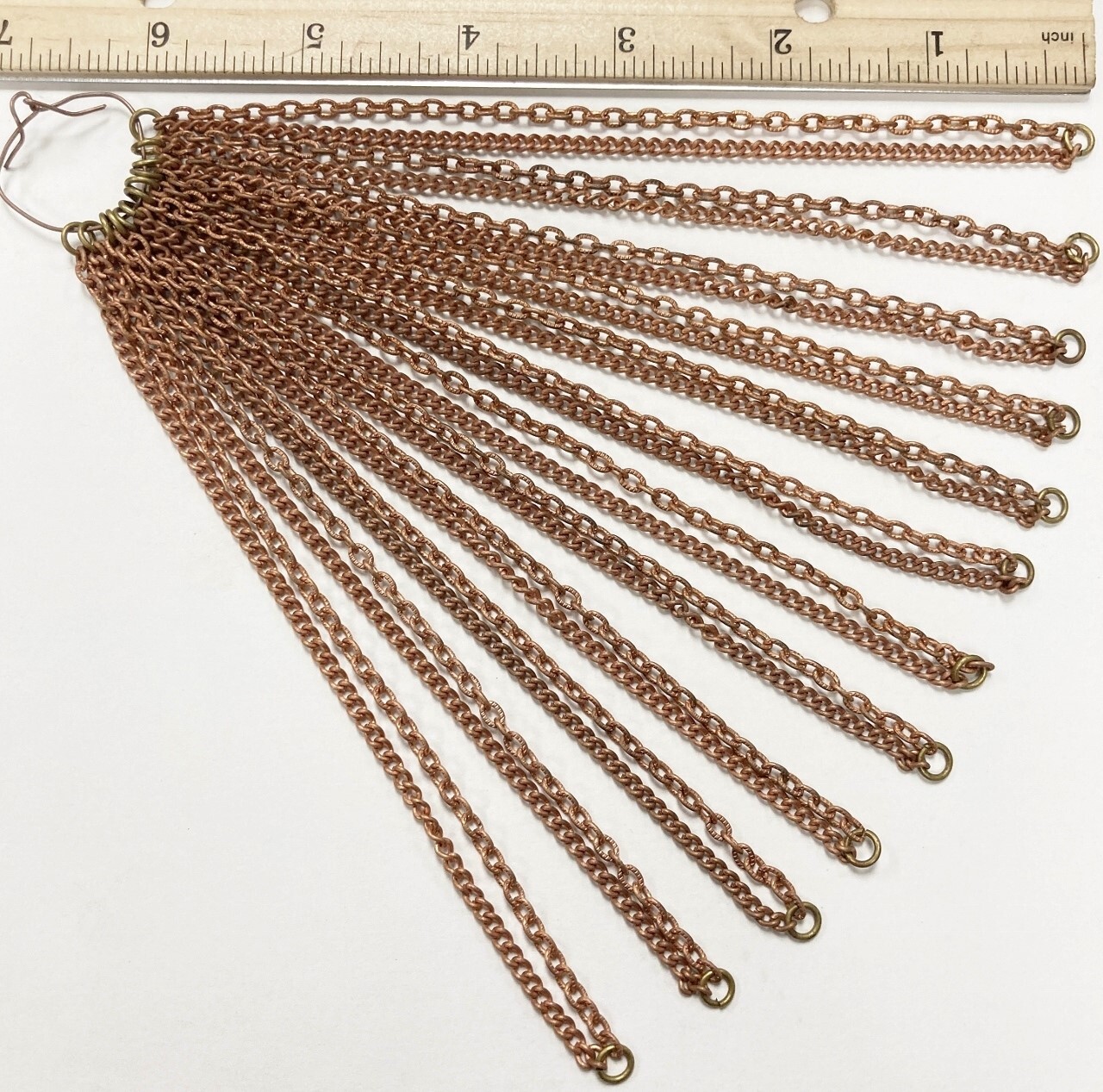 12 VINTAGE AGED COPPER COATED STEEL 2 CHAIN 6.25″ JUMP RING SECTIONS N35