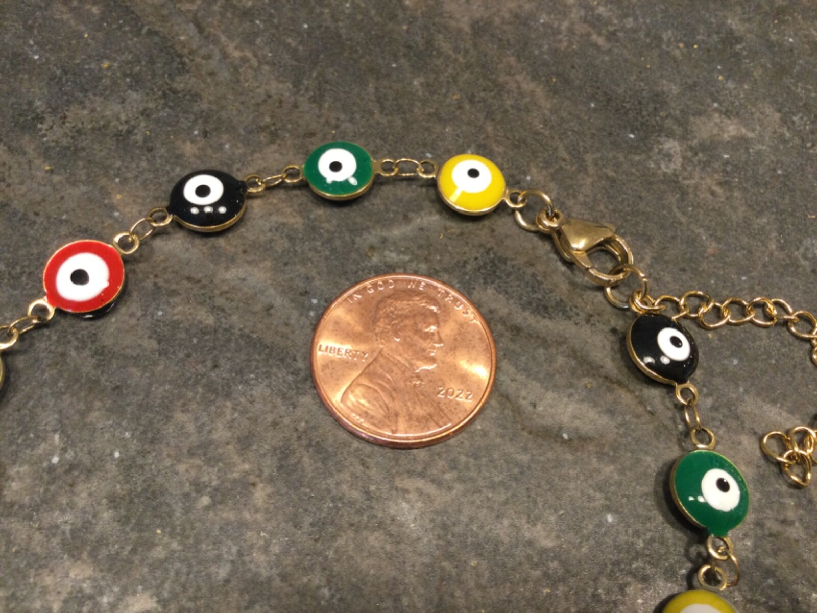 NWT Stainless Steel enamel Evil Eye ankle bracelet 9 1/2” with 2” extender