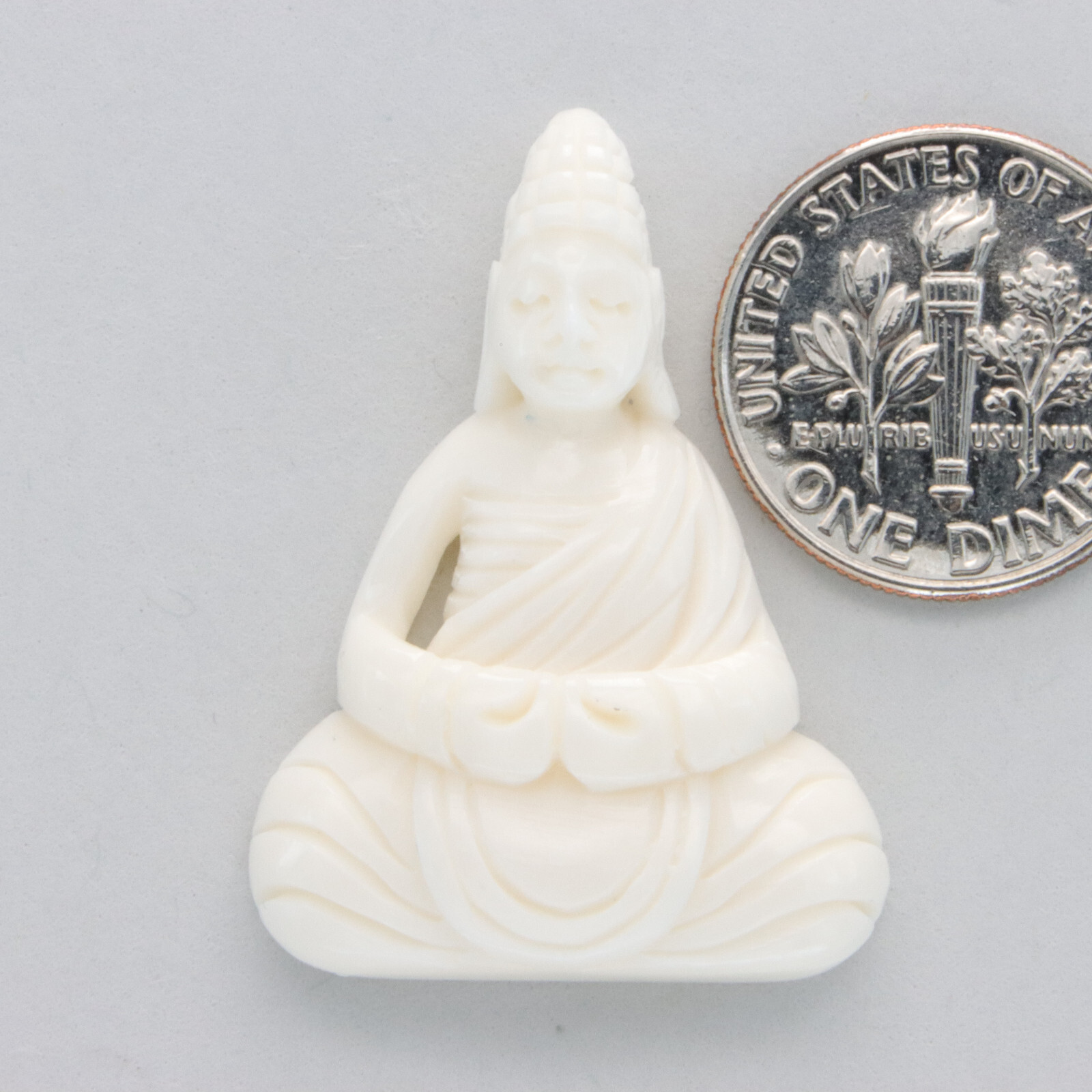 Hand Carved Water Buffalo Bone Praying Sitting Buddha Pendant