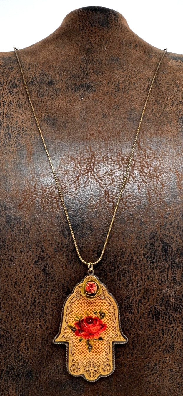Lovely Michal Negrin Hamsa Necklace With Colorful Crystals Unique #648#