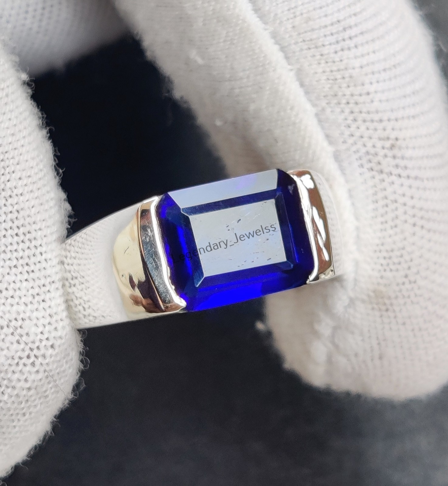 Blue Sapphire Gemstone with 925 Sterling Silver Men’s Handmade Signet Ring