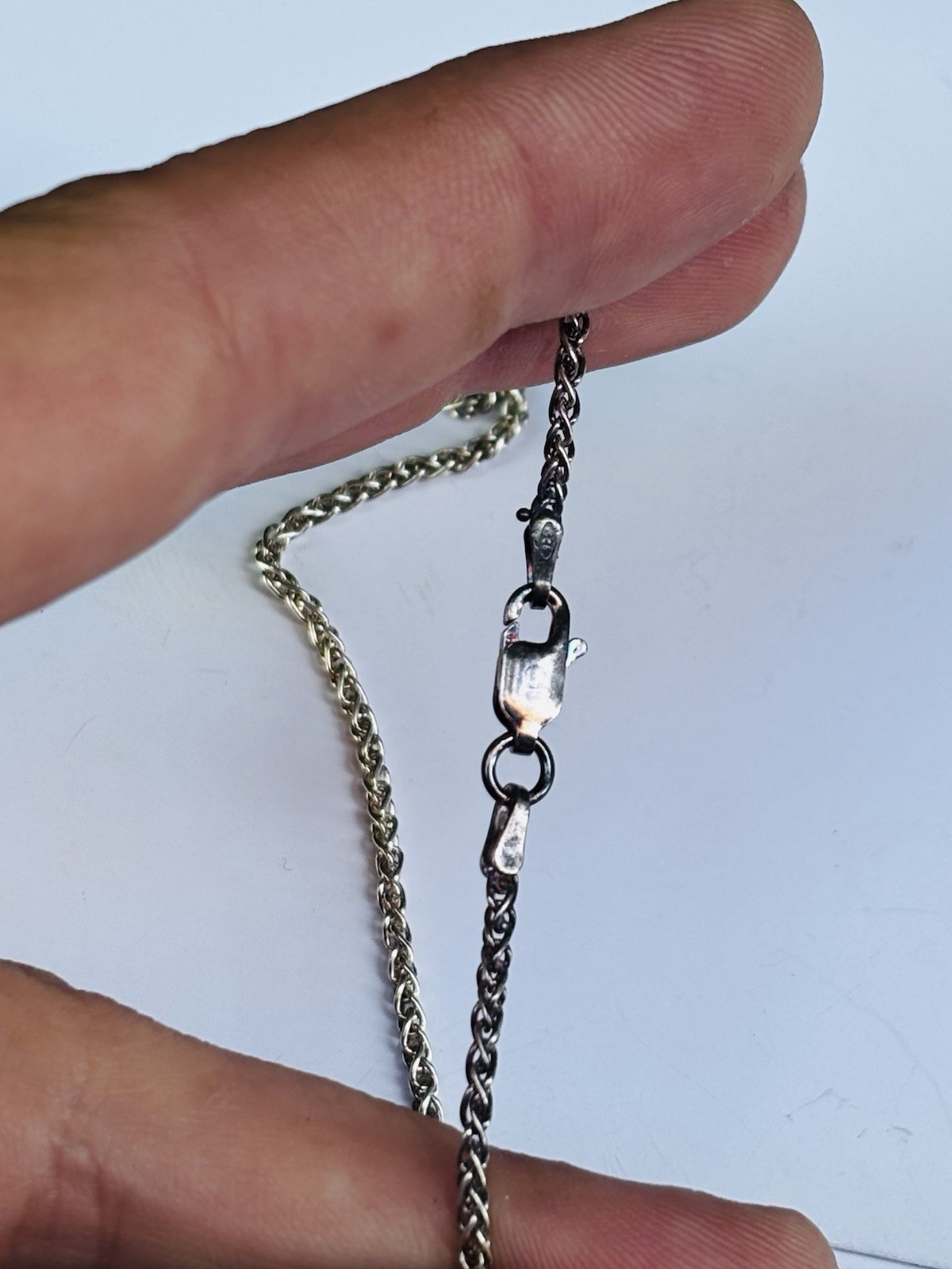 Double faced fully hallmarked silver with blue sunstone/mop necklace 17.45 grams