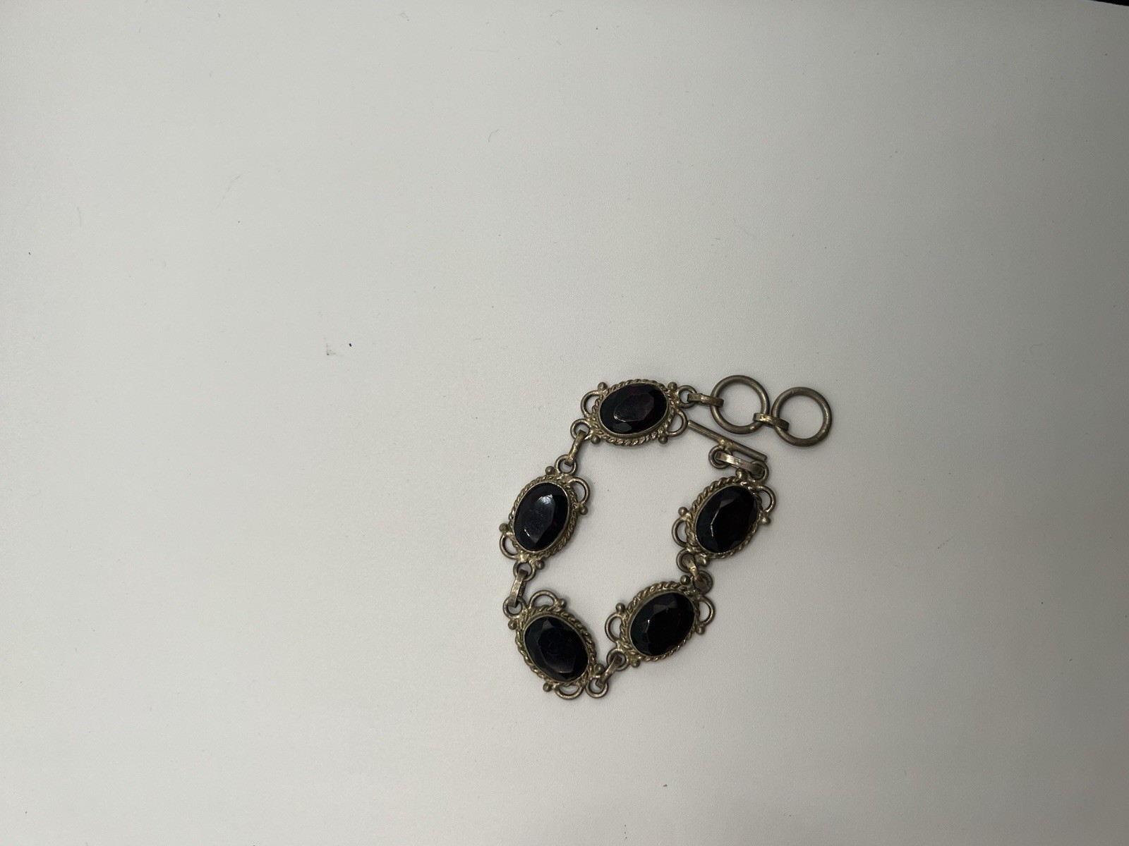 Three Bracelets- Silver (Garnett), Men’s Link, Black And Brown Acrylic Necklace