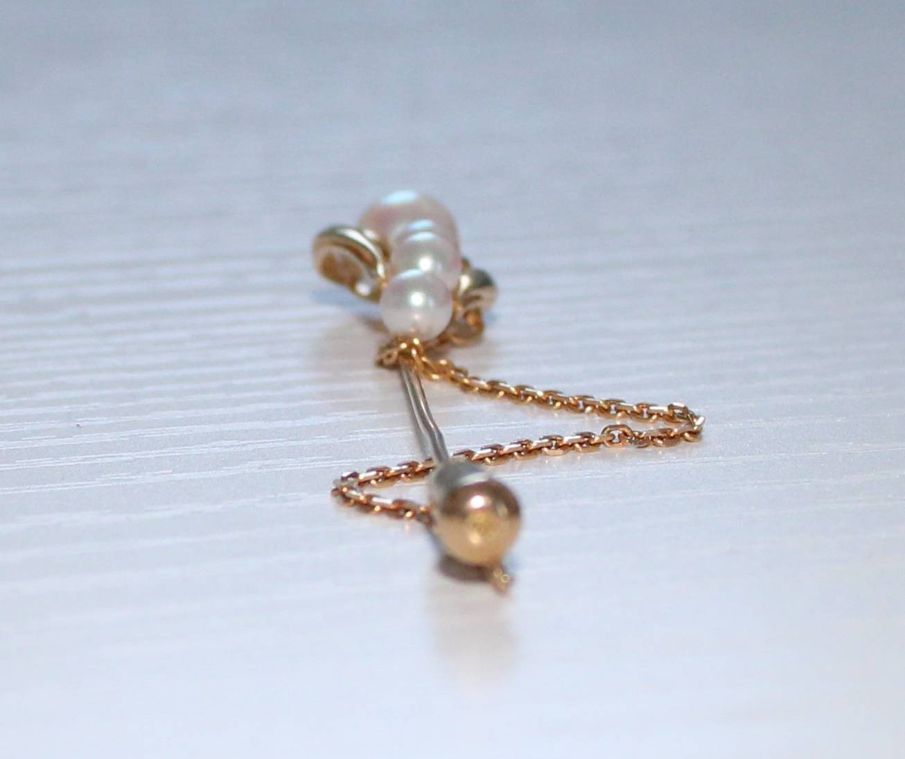 18K Gold & 4 Pinkish Pearls Stick Pin / Brooch 3.3 Grams 3 1/2″ Long