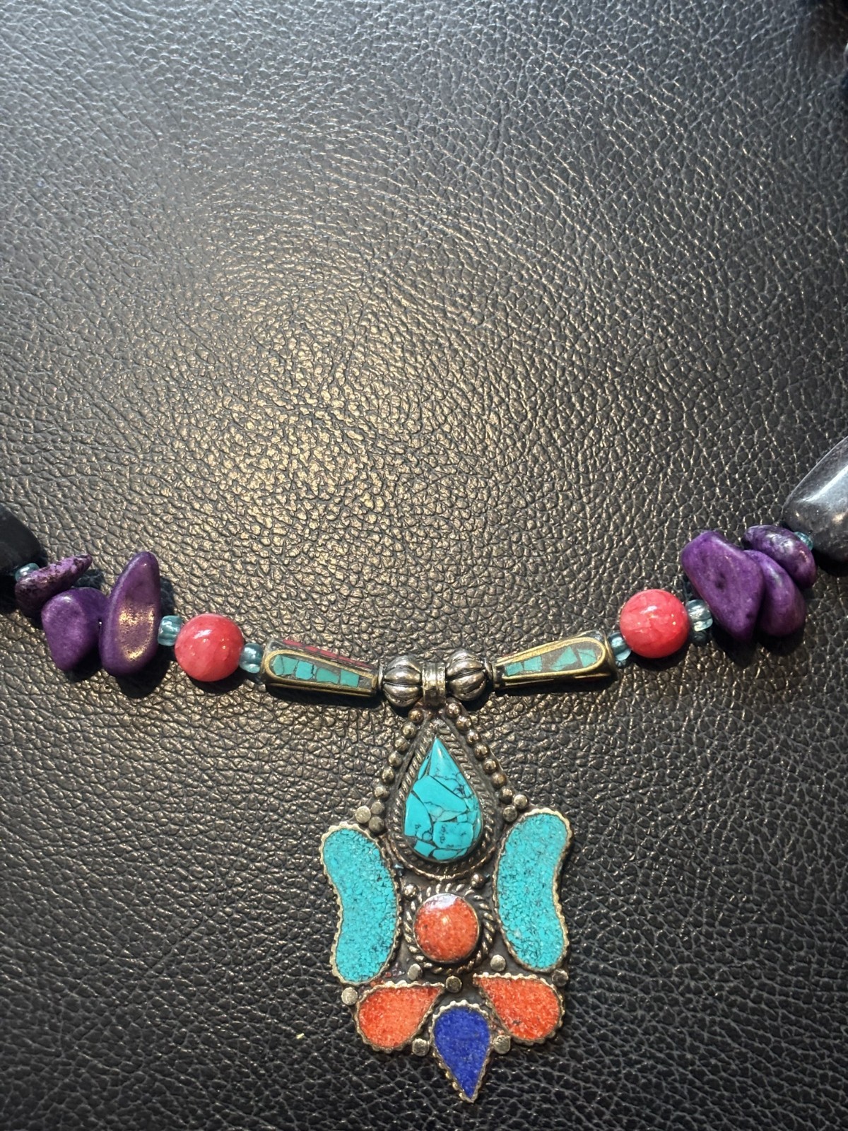 Colorful Boho Handcrafted Natural Stone Necklace 20 inch