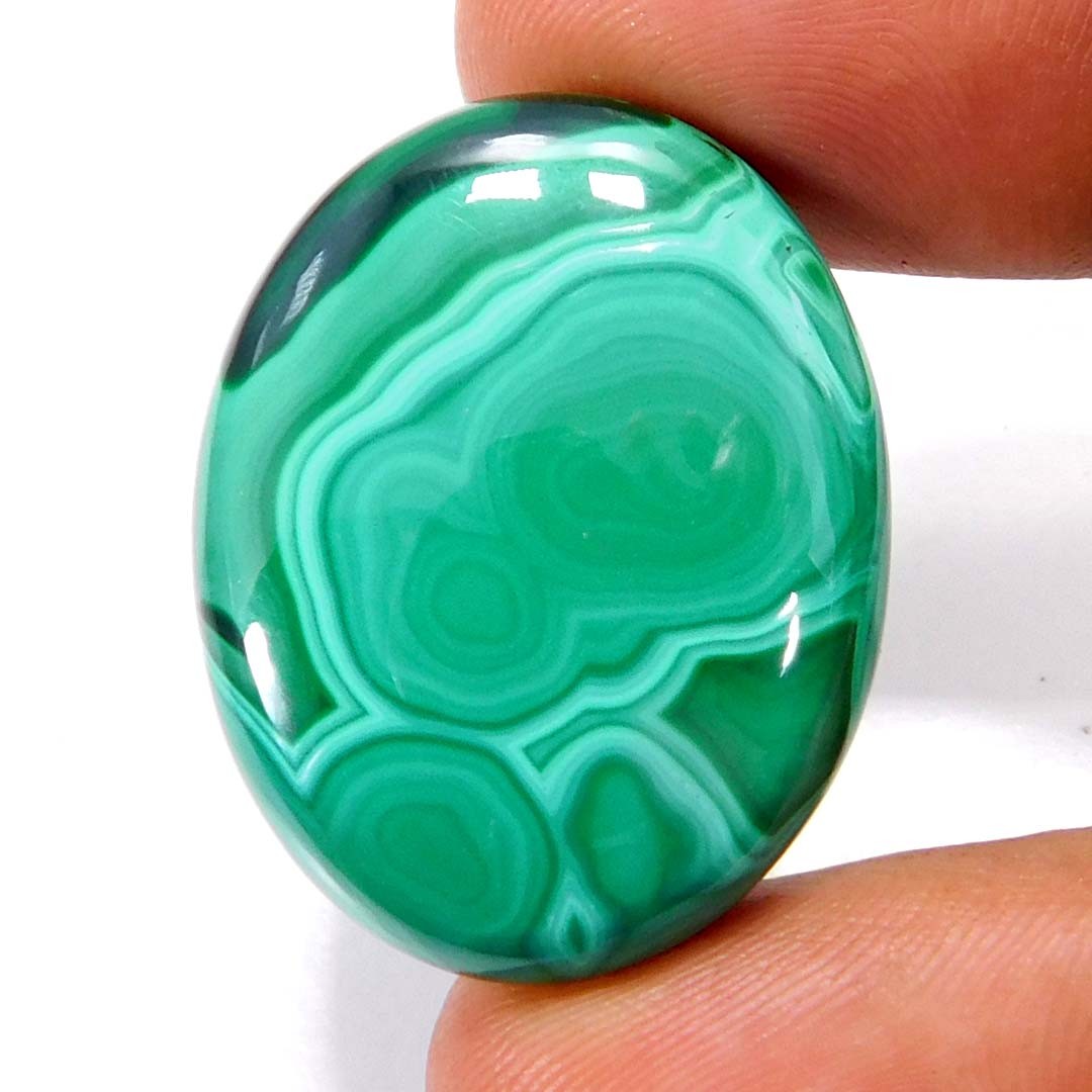 63.70Ct Natural Unique Malachite 32 X 25 X 07mm. Oval Cabochon Loose Gemstone