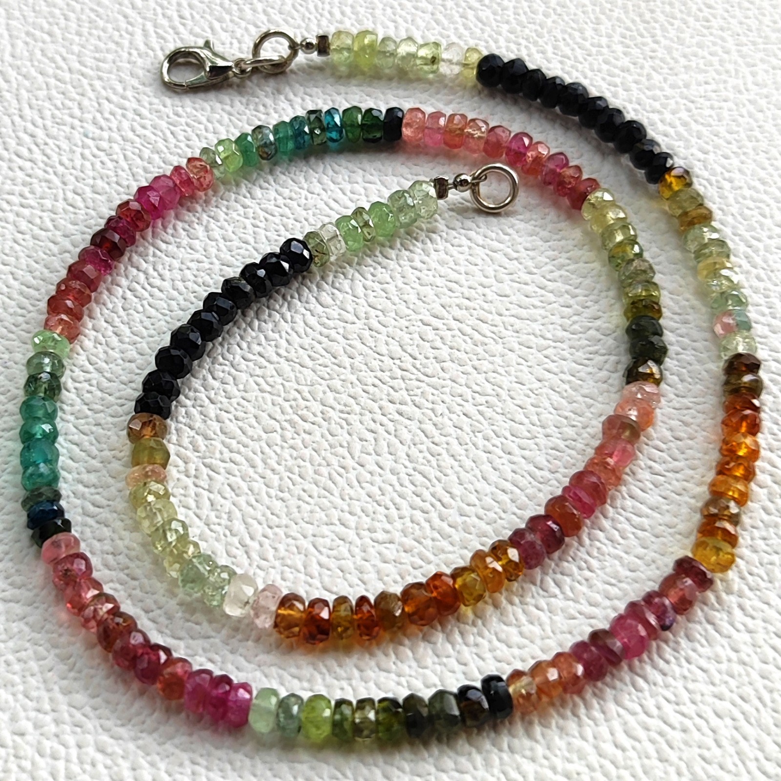 Natural Rainbow Tourmaline 4mm Faceted Rondelle Beads 17″ Necklace Brazil Gem