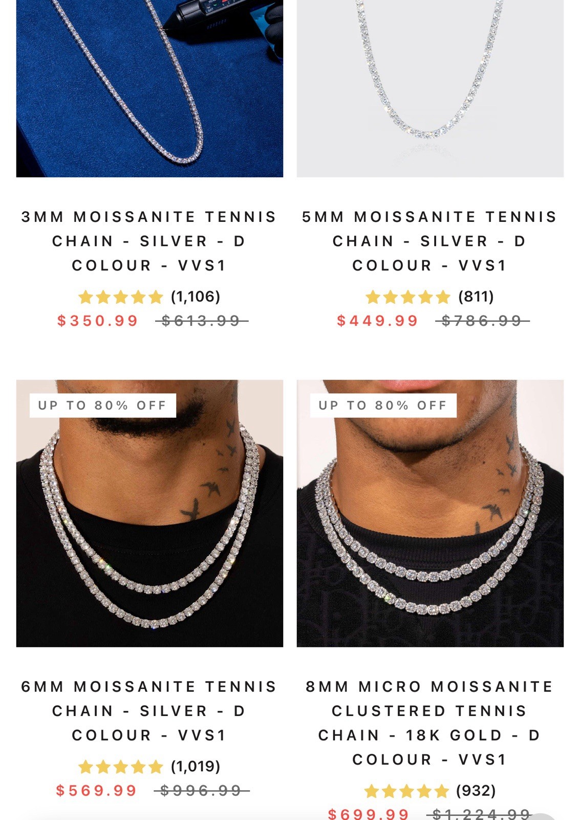 Adamans Moissanite Tennis Chain Necklace VVS1 Silver Very Good Cut White