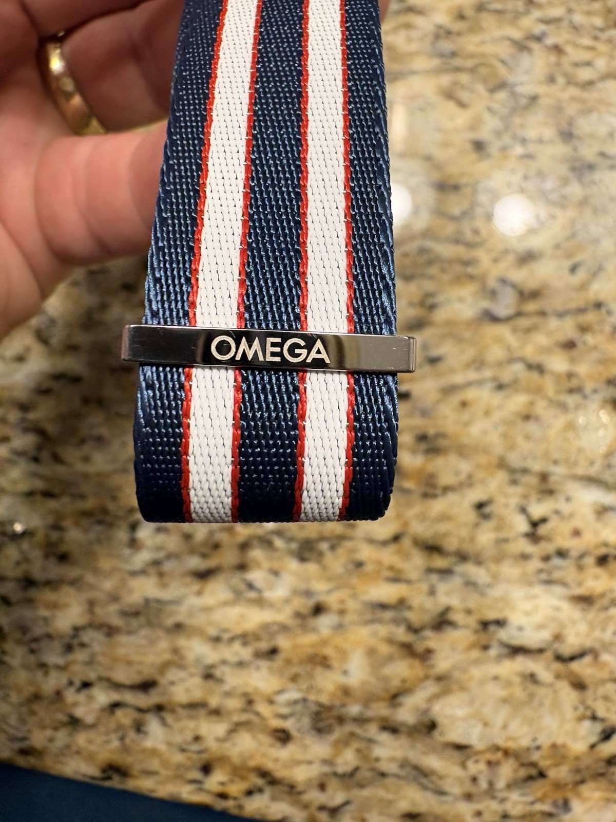 OEM OMEGA Blue And White Stripe Polyester Strap 21 mm
