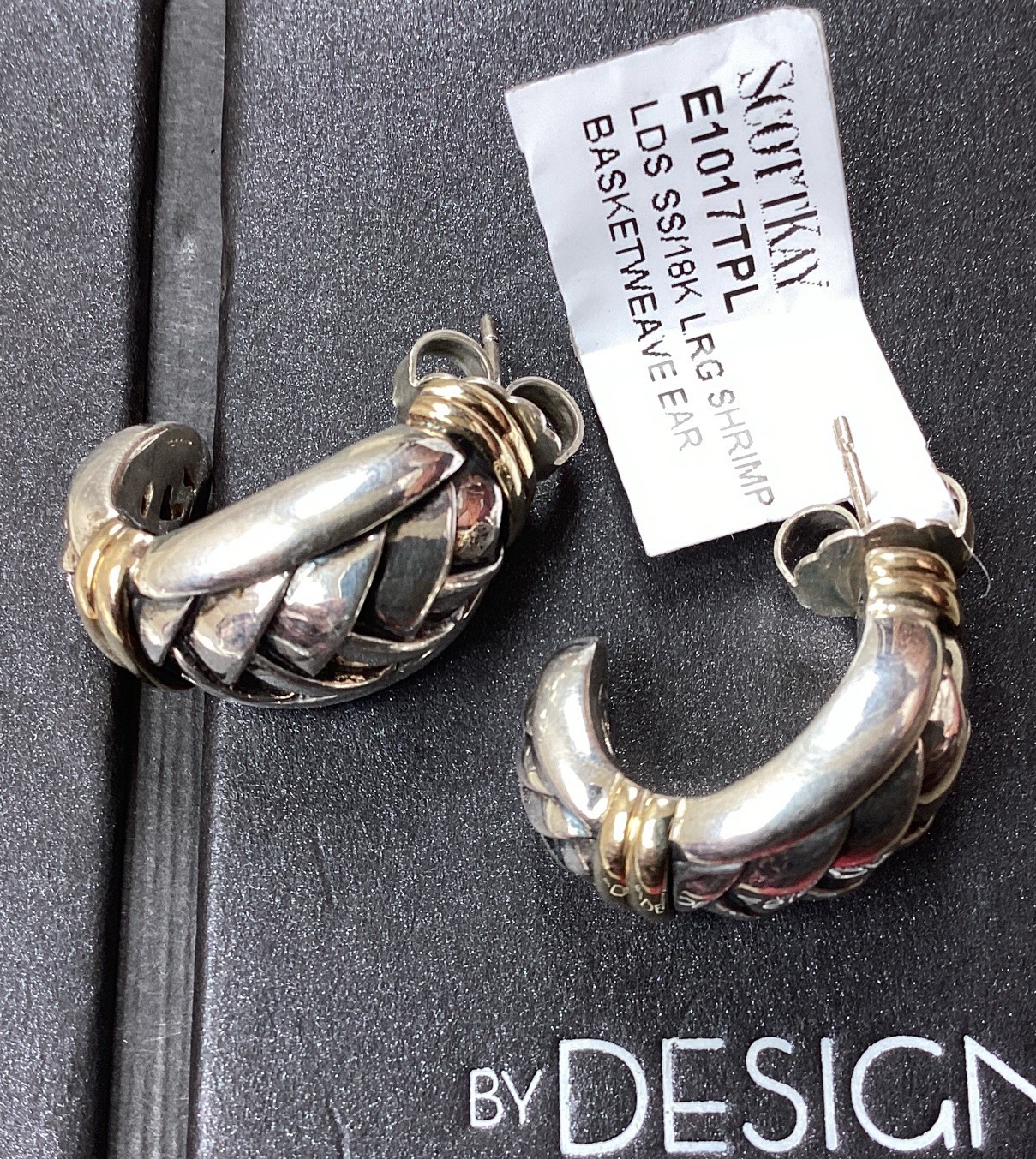 ÑWT Scott Kay Basketweave Sterling Silver 18 K Gold Half Hoop Earrings Msrp $650