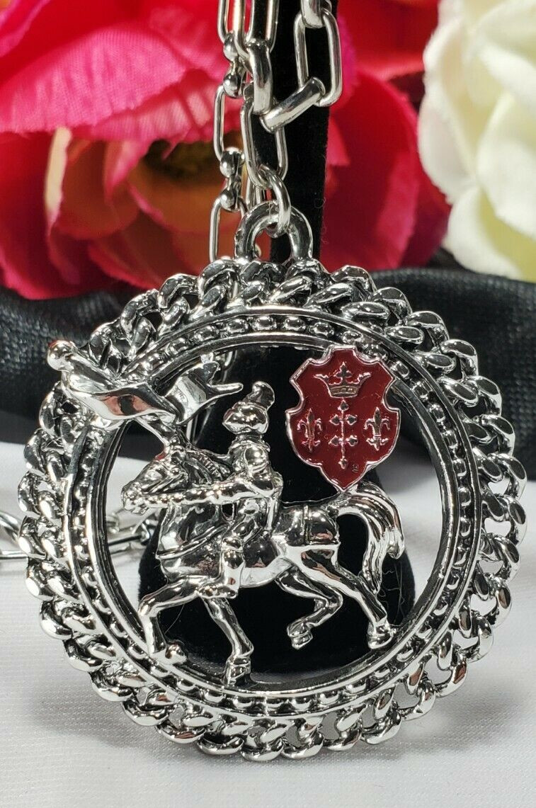 Vintage Silver Knight Horse Soldier Coat of Arms Lancelot Necklace
