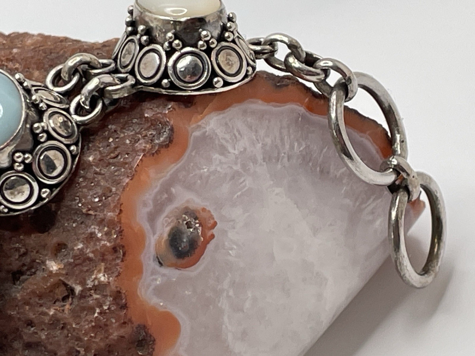 BA Suarti BALI Indonesia Sterling Silver Blue White Stones Link Bracelet 54 Gram
