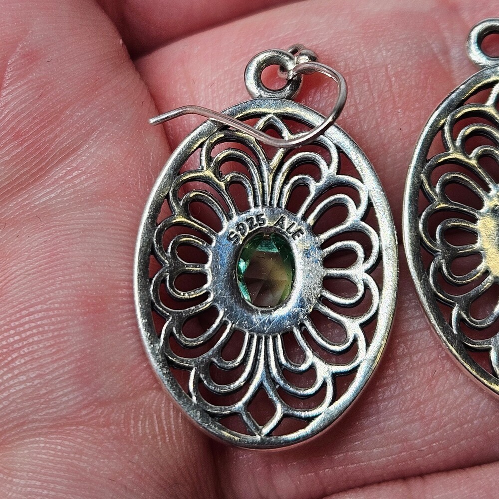 925 Sterling Silver Pandora Allure Green Spinel Filigree Hook On Earrings