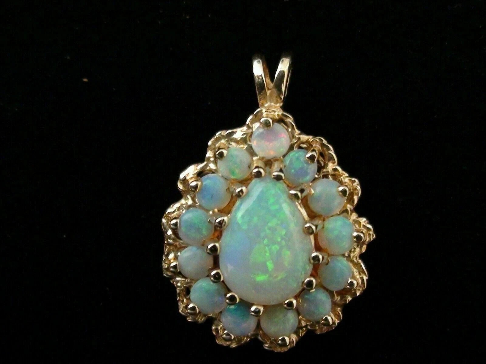 2Ct Pear Cut Fire Opal Tear Vintage Pendant 14K Yellow Gold Over 18″ Free Chain
