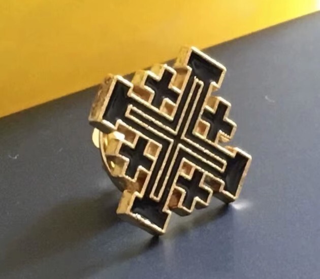 18K Gold Plated Red , Black, Blue,Green orWhite Enamel Jerusalem Cross Lapel Pin