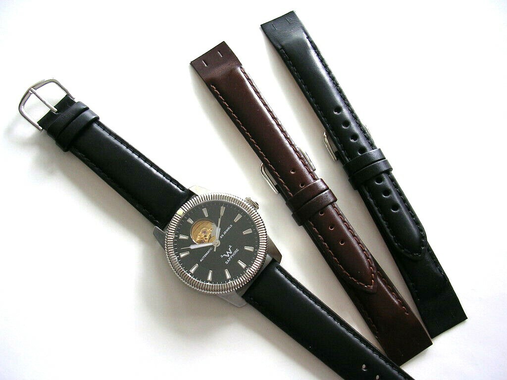 14mm Black Open End Mens Oily Leather watchband strap IW SUISSE 8-10-12-16-18-20