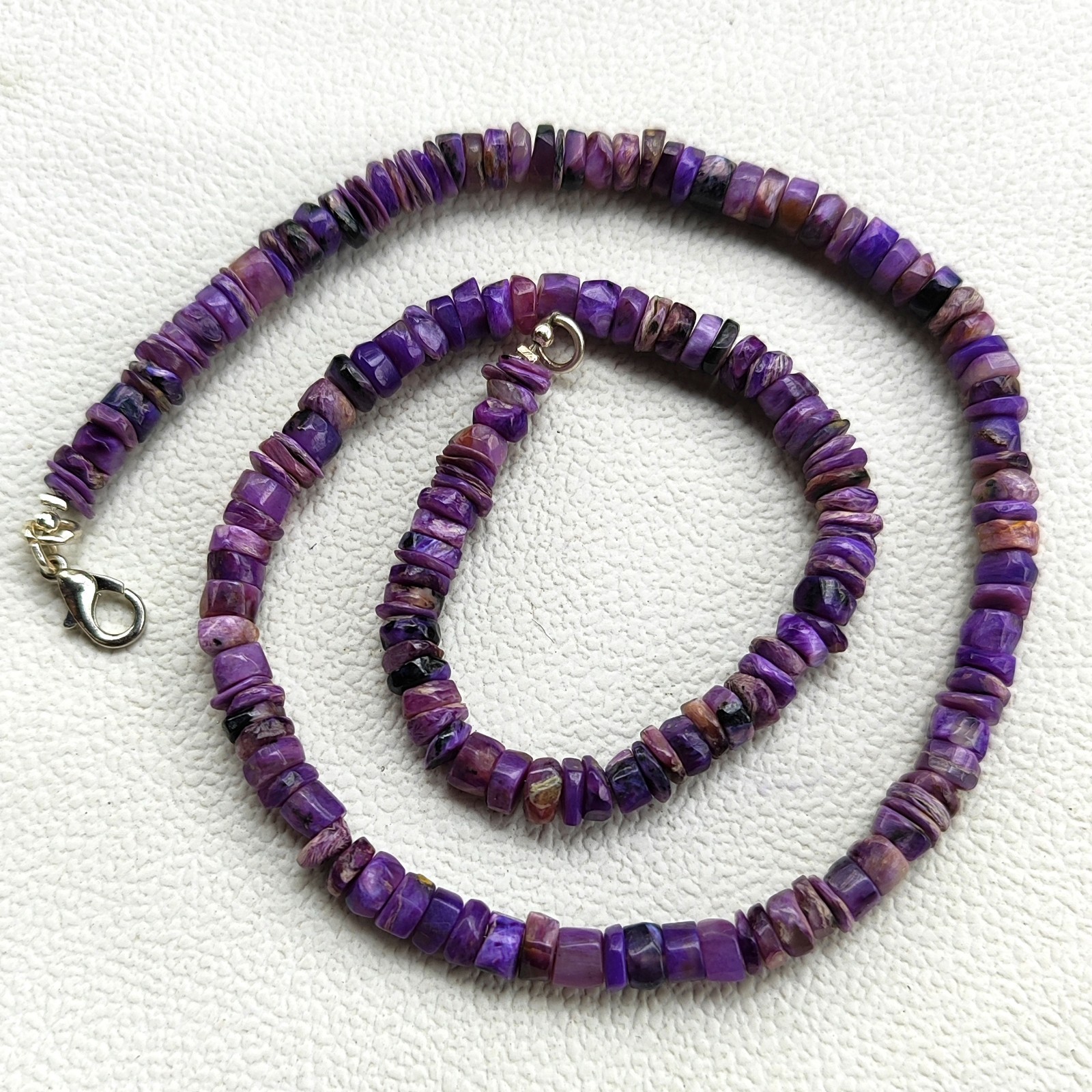 Natural Charoite Necklace 5-6mm Smooth Heishi Beads 17″ Purple India Gemstone